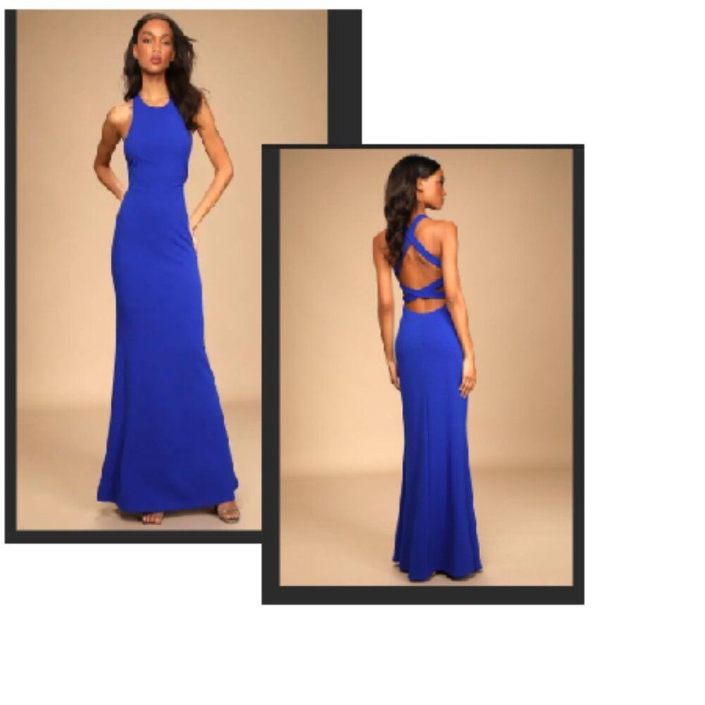 Lulu's Royal Blue Maxi Dress with Crisscross Back